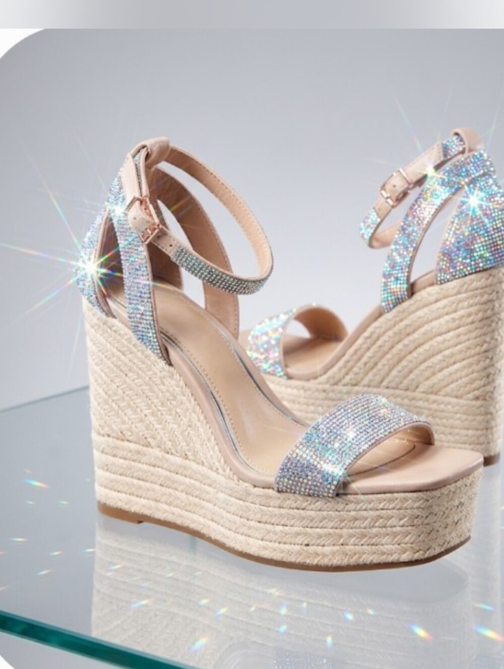 Sparkling Sandals Rinestone Wedding Guest Chunky Platform Wedge Shimmer 9.5 New